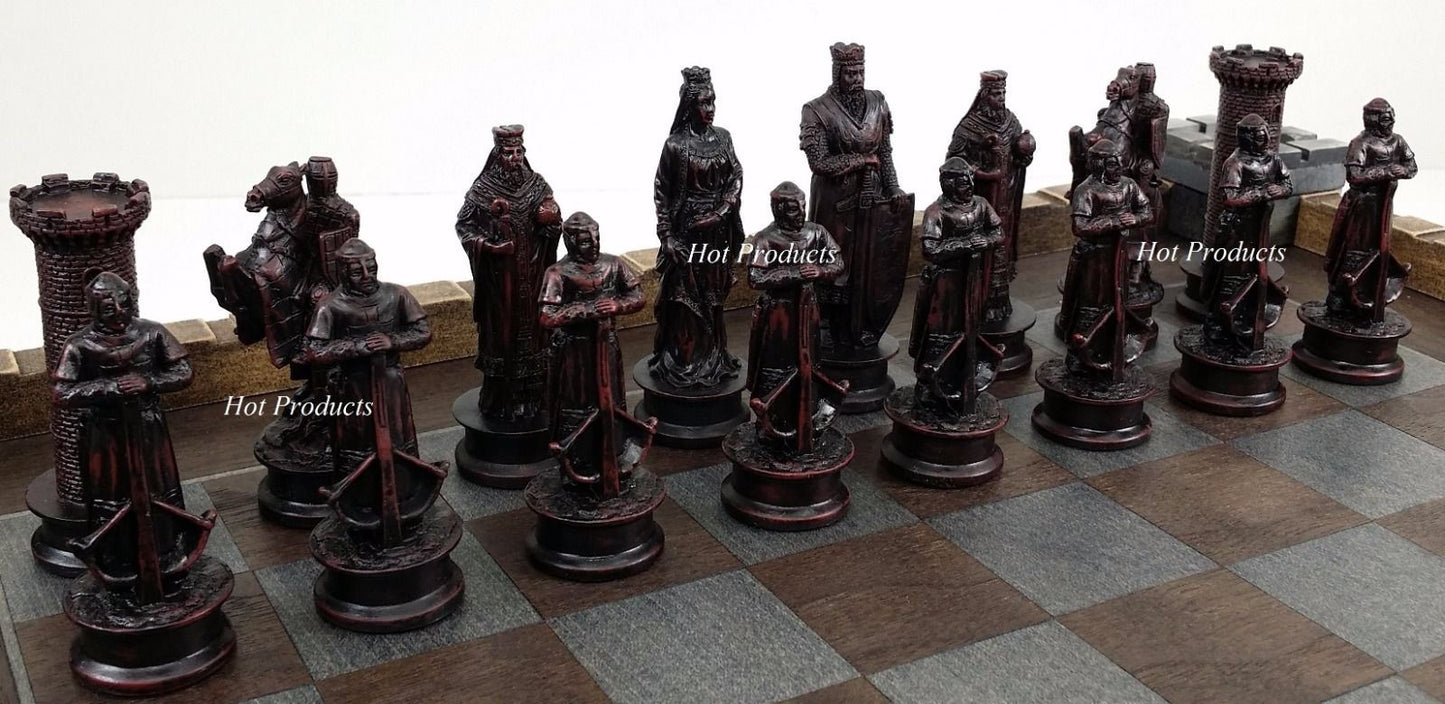 Medieval Times Crusades King Richard Chess Set Antique Color W/ Castle Board