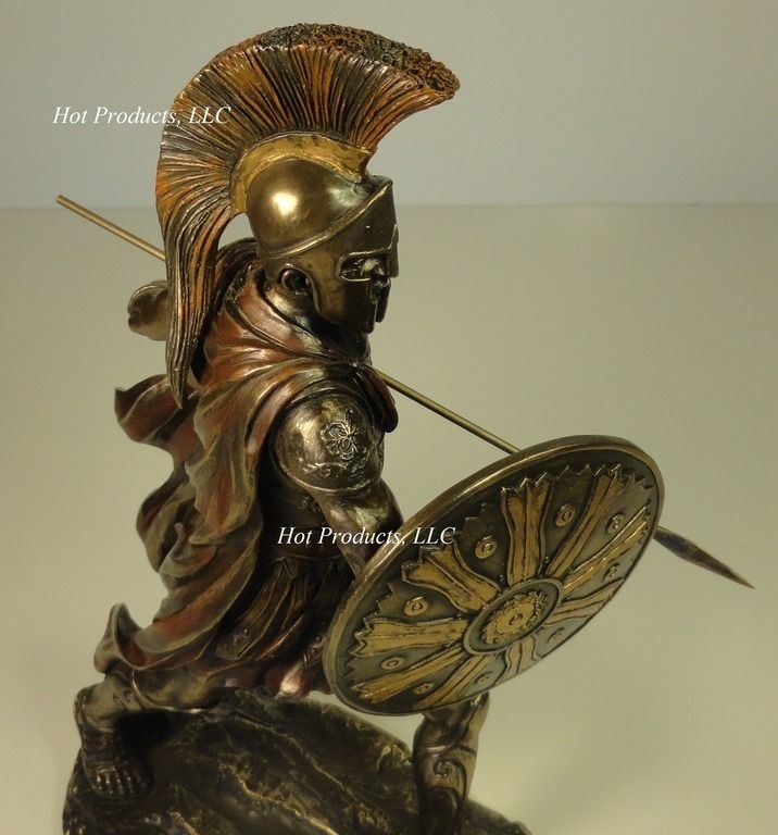 11.5" Achilles W/ Spear & Shield Greek Mythology Sculpture Statue Bronze Finish