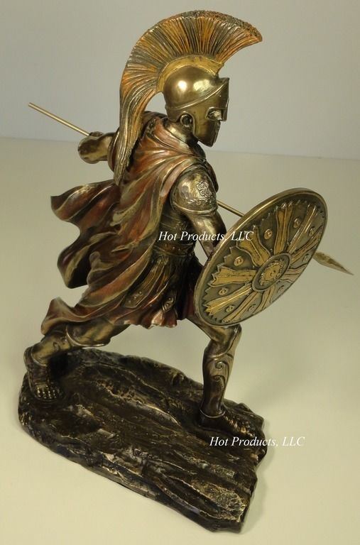 11.5" Achilles W/ Spear & Shield Greek Mythology Sculpture Statue Bronze Finish