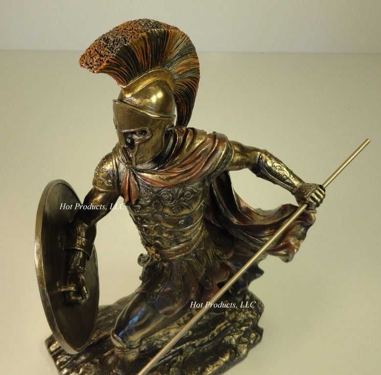 11.5" Achilles W/ Spear & Shield Greek Mythology Sculpture Statue Bronze Finish