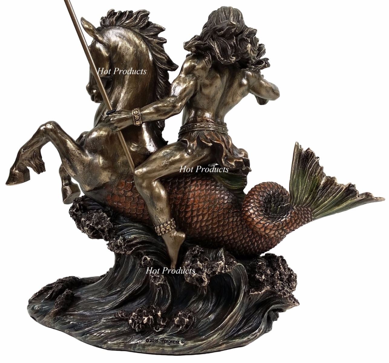 Poseidon on Hippocampus Horse GREEK MYTHOLOGY God of Sea Statue Bronze Color