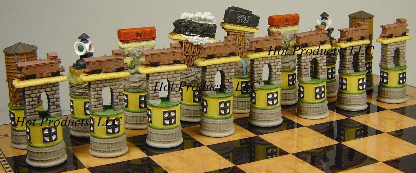 Santa Fe Railway Trains Steam vs Diesel Train Men Chess Set - NO Board