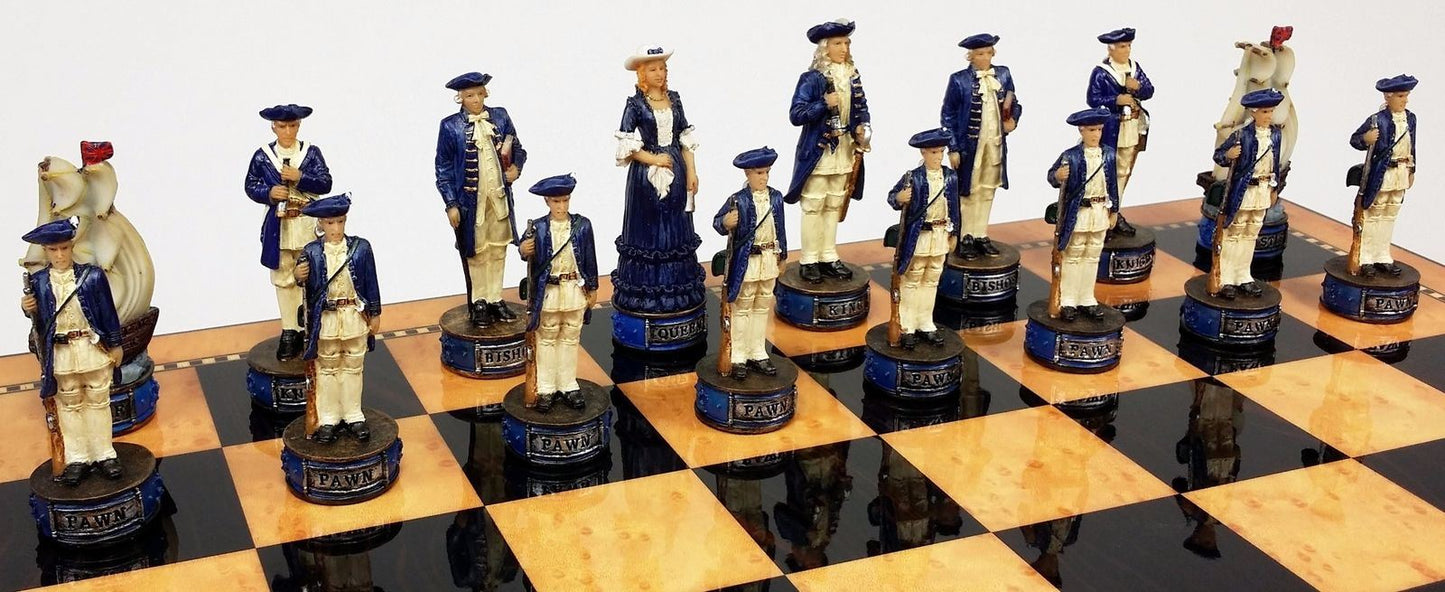 Pirates vs Royal Navy Chess Set w/ 17" Gloss Walnut & Maple Color Storage Board