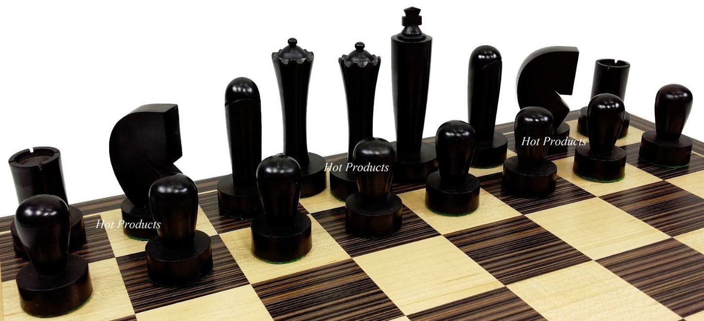 4 QUEENS Staunton MODERN BERLINER Wood Chess Set BLACK & NATURAL 17" Ebony Board