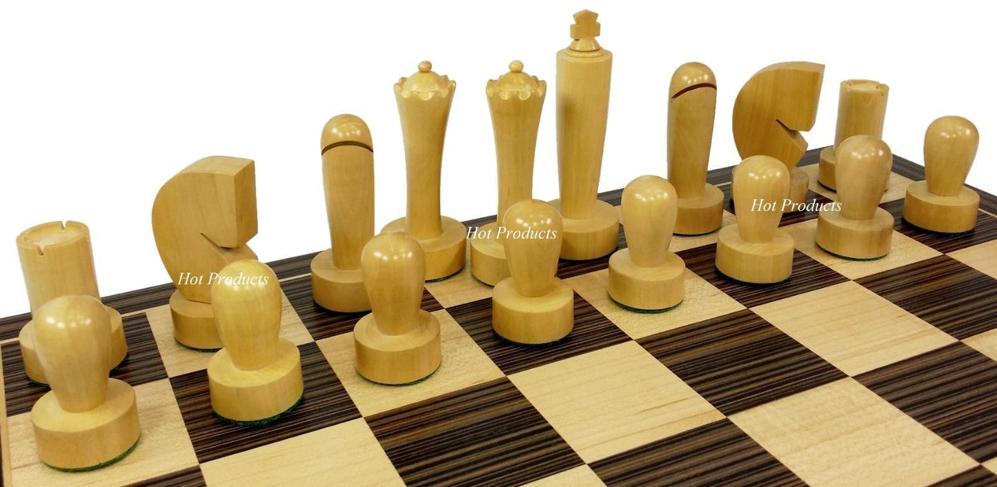 4 QUEENS Staunton MODERN BERLINER Wood Chess Set BLACK & NATURAL 17" Ebony Board