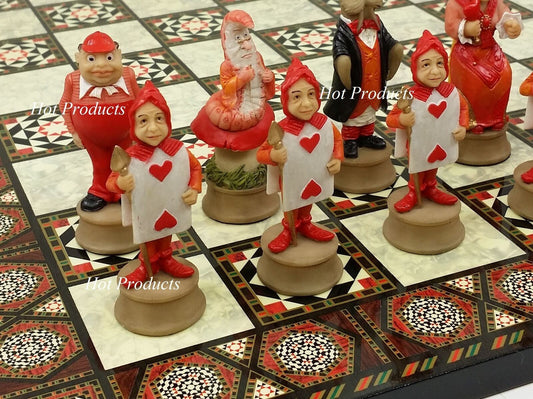 Alice in Wonderland Fantasy Chess Men Set W/ 17" Mosaic Color Board