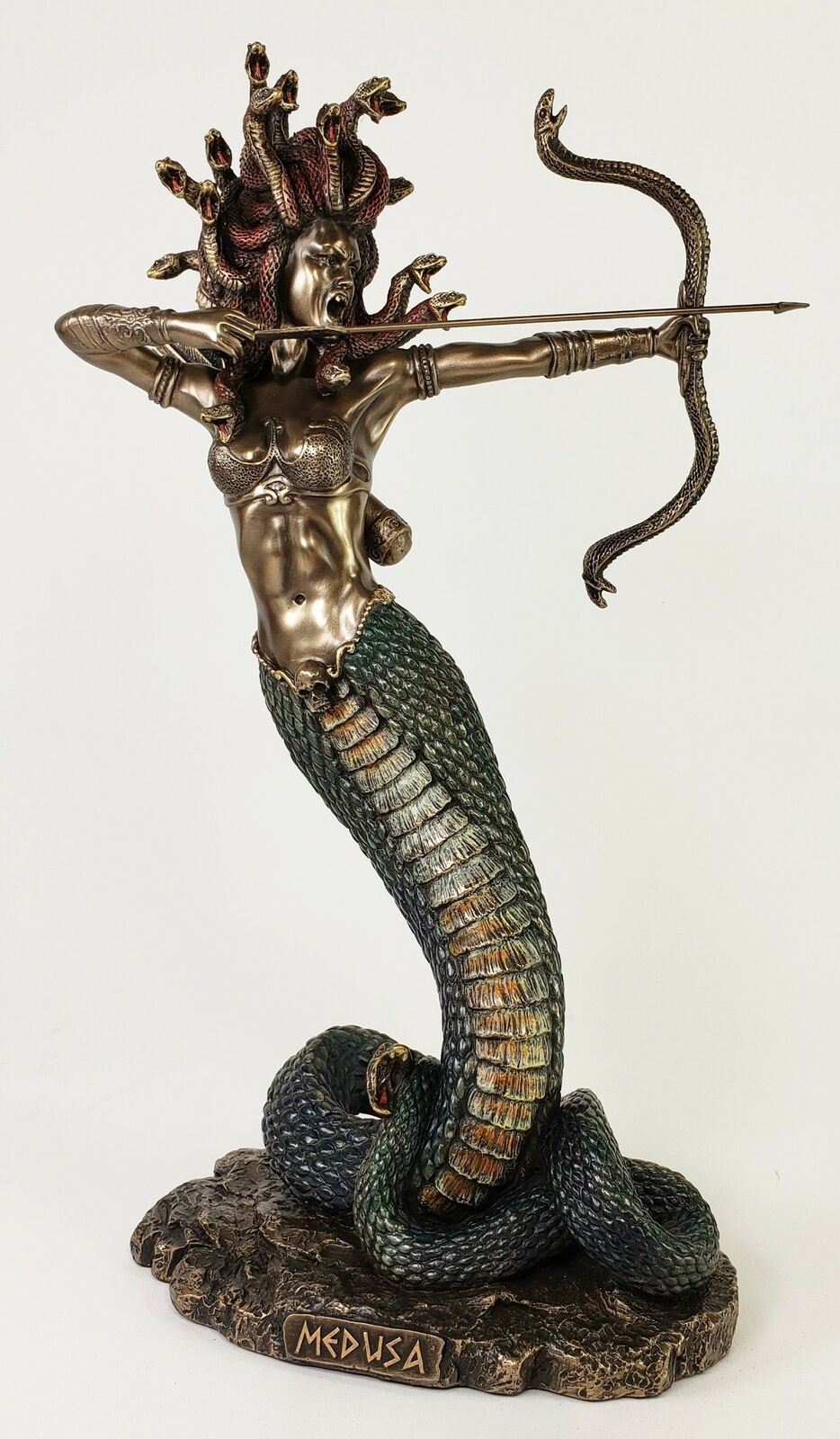 14" Medusa Greek Mythology Snakes Goddess Shooting Arrow Bronze Color Statue