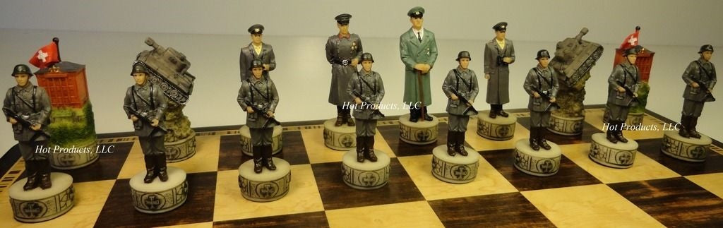 WW2 US vs Germany Chess Set W/ 17" Ebony & Birdseye Maple Wood Board World War 2