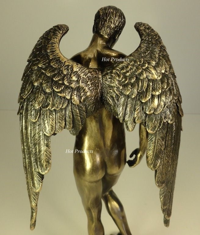11" Nude Male Guardian Angel Winged Statue Antique Bronze Finish