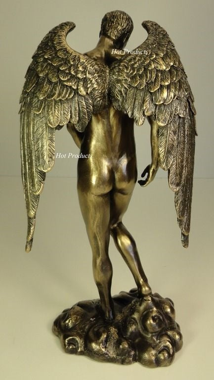 11" Nude Male Guardian Angel Winged Statue Antique Bronze Finish