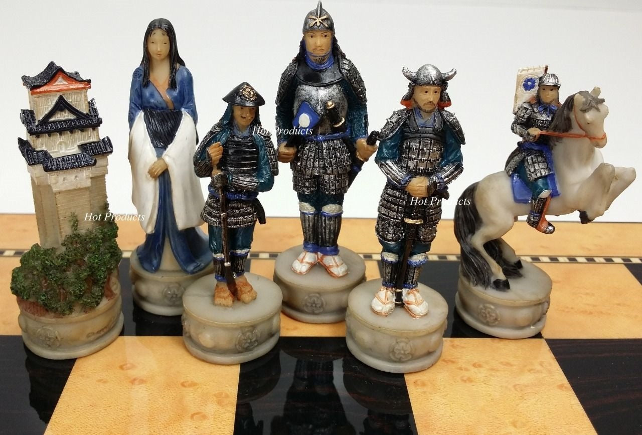 Japanese Samurai Warrior Chess Men Set 18" Walnut and Birdseye Maple Color Board