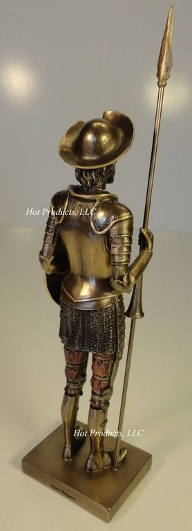 11.5" Don Quixote Standing W Jousting Spear Spanish Statue Antique Bronze Finish