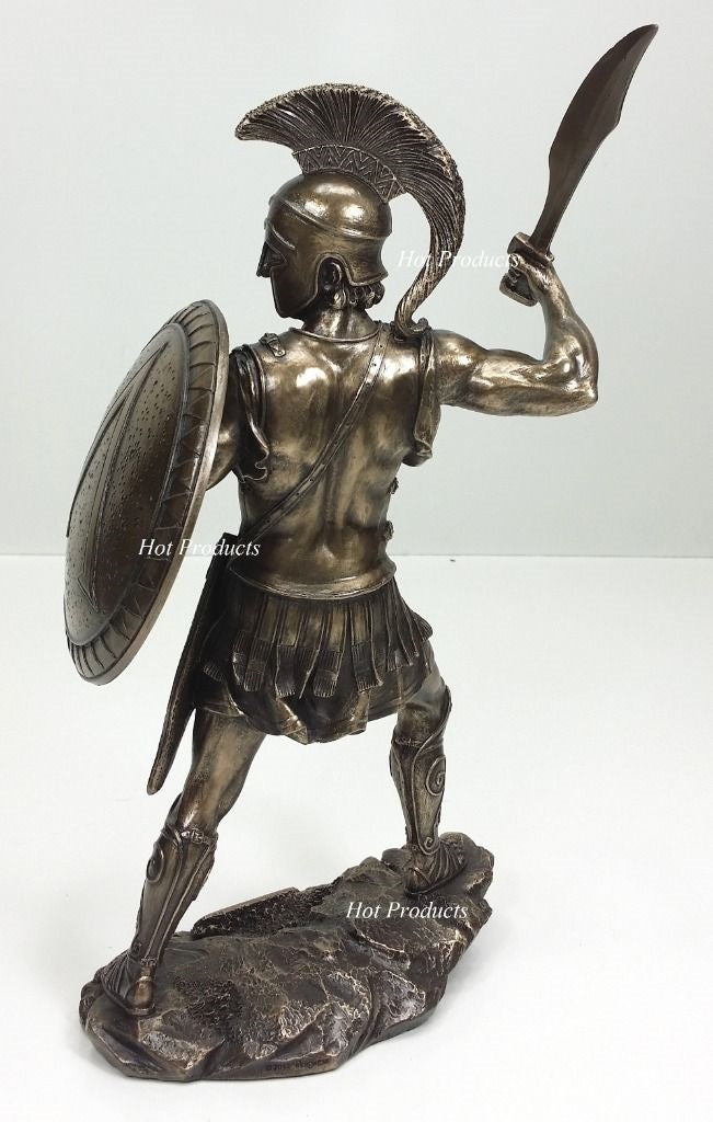 13" Spartan Greek Warrior Statue W/ Hoplite Shield & Sword Bronze Finish