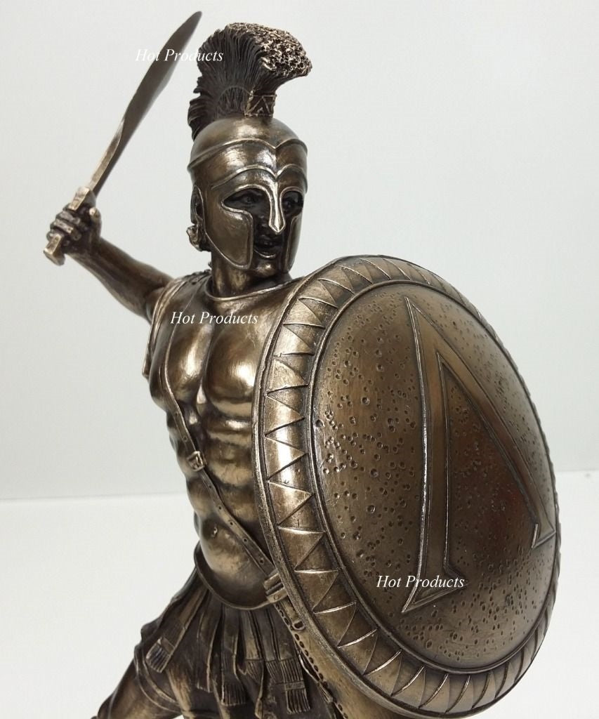 13" Spartan Greek Warrior Statue W/ Hoplite Shield & Sword Bronze Color