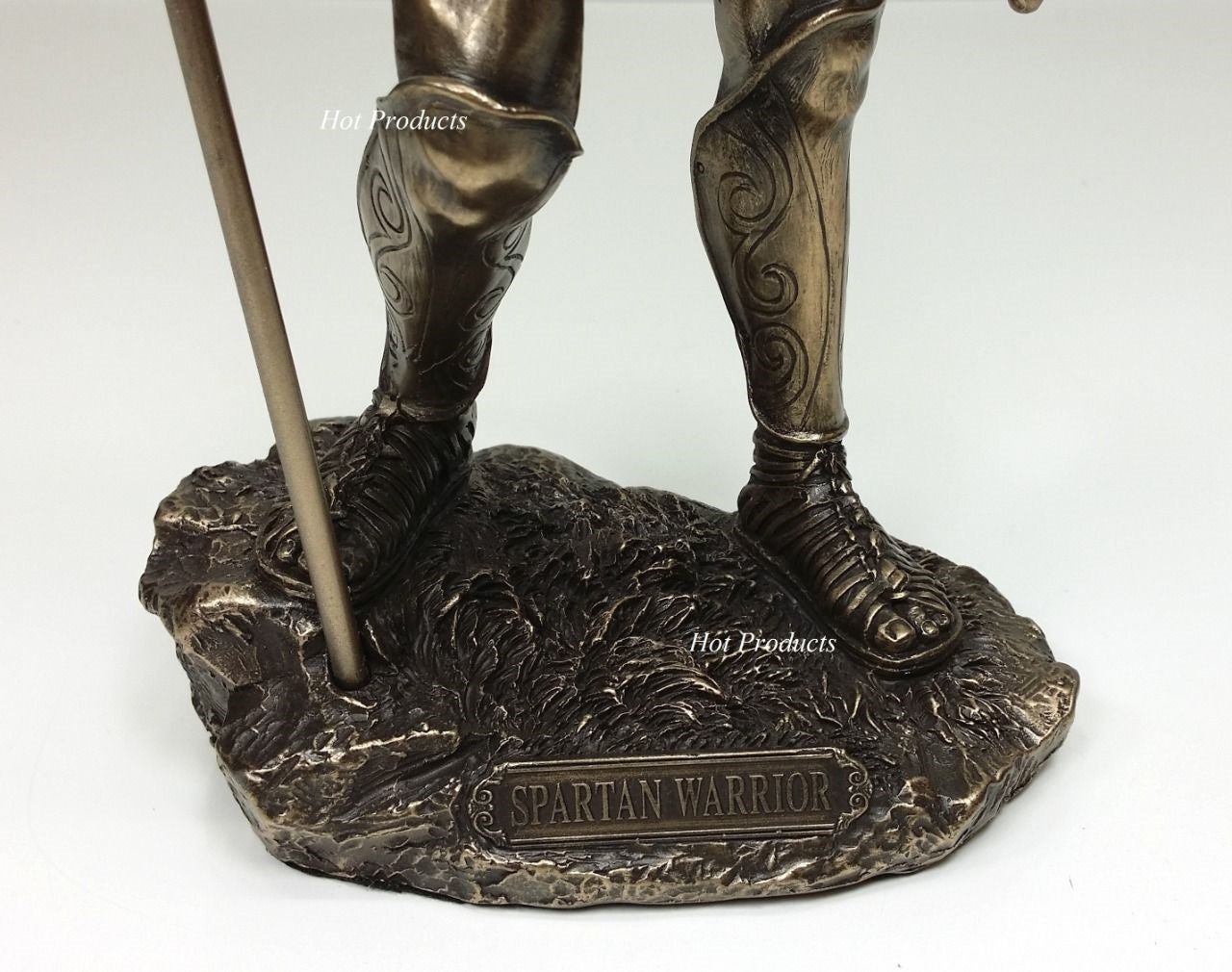14" Spartan Greek Warrior Statue W Hoplite Shield & Spear Bronze Color