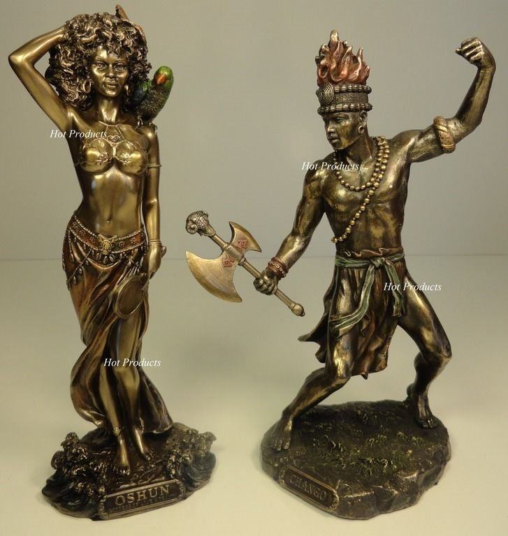 SET 2 ORISHA CHANGO & OSHUN God Goddess Yoruba African Statue Bronze Finish