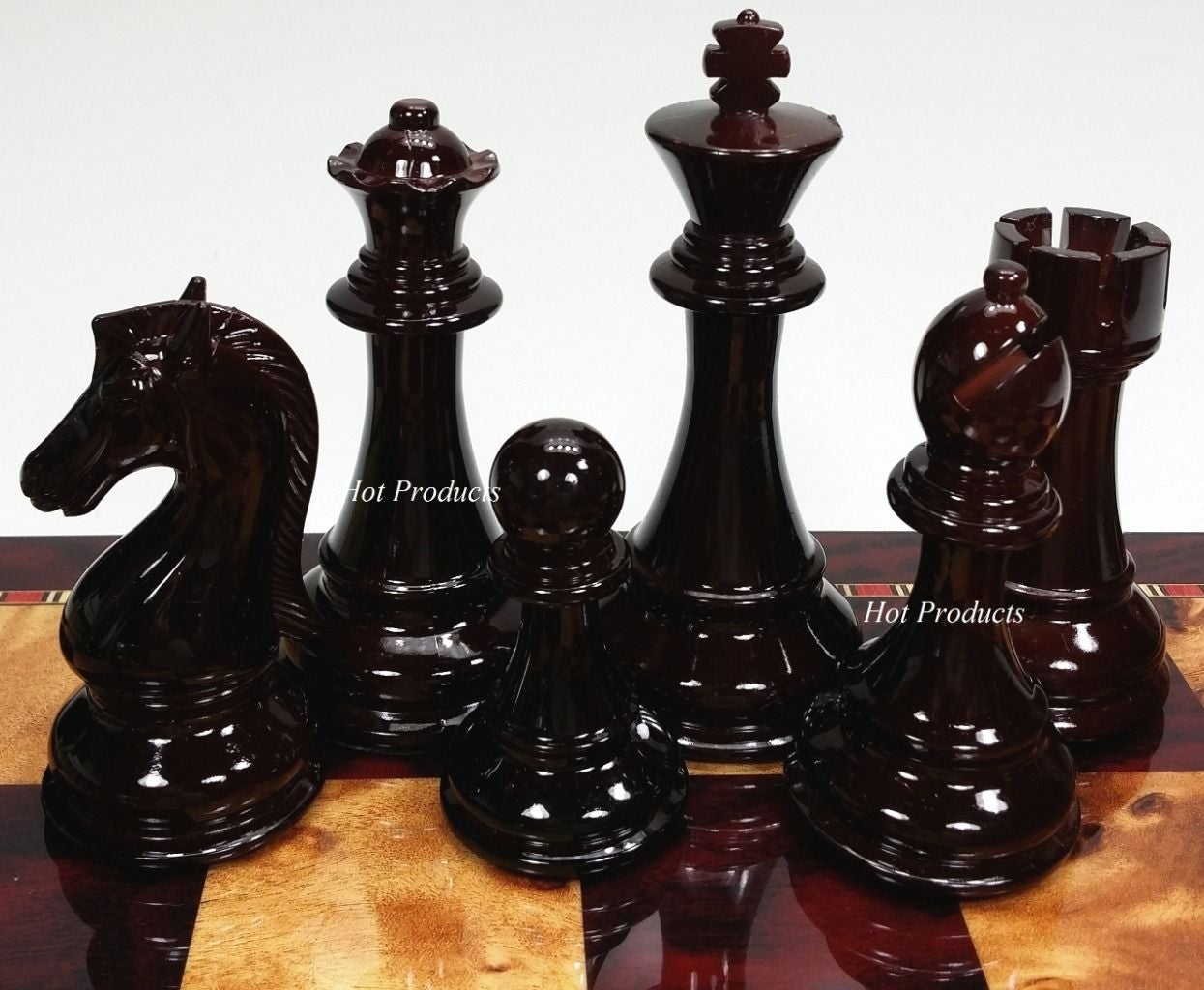 Large 4 1/4" King Staunton High Gloss Chess Set W/ 18" Cherry Color Board