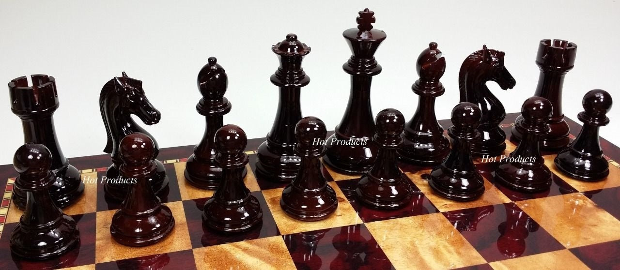 Large 4 1/4" King Staunton High Gloss Chess Set W/ 18" Cherry Color Board