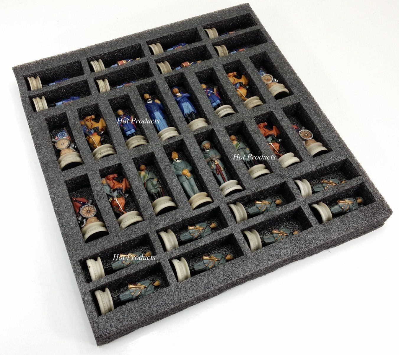 US American Civil War Generals Painted Chess Set W/ 18" Cherry Color Board