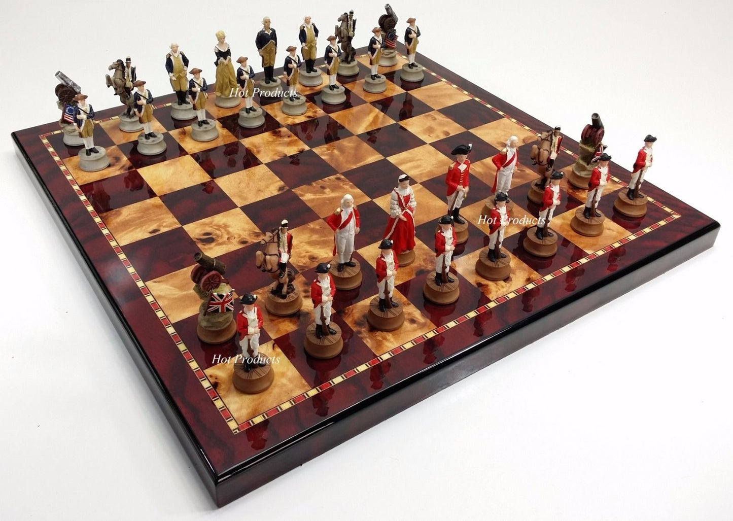 US Revolutionary War Chess Set W 18" Cherry Color Board American Revolution