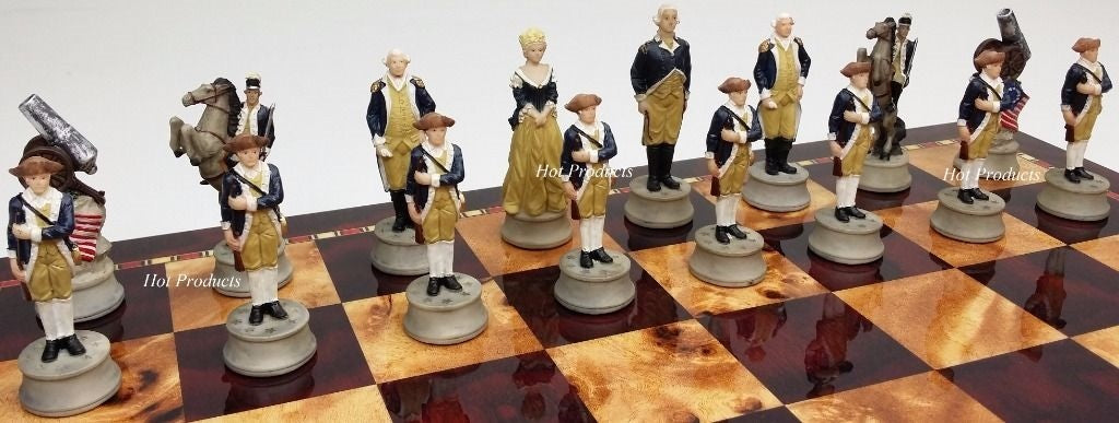 US Revolutionary War Chess Set W 18" Cherry Color Board American Revolution