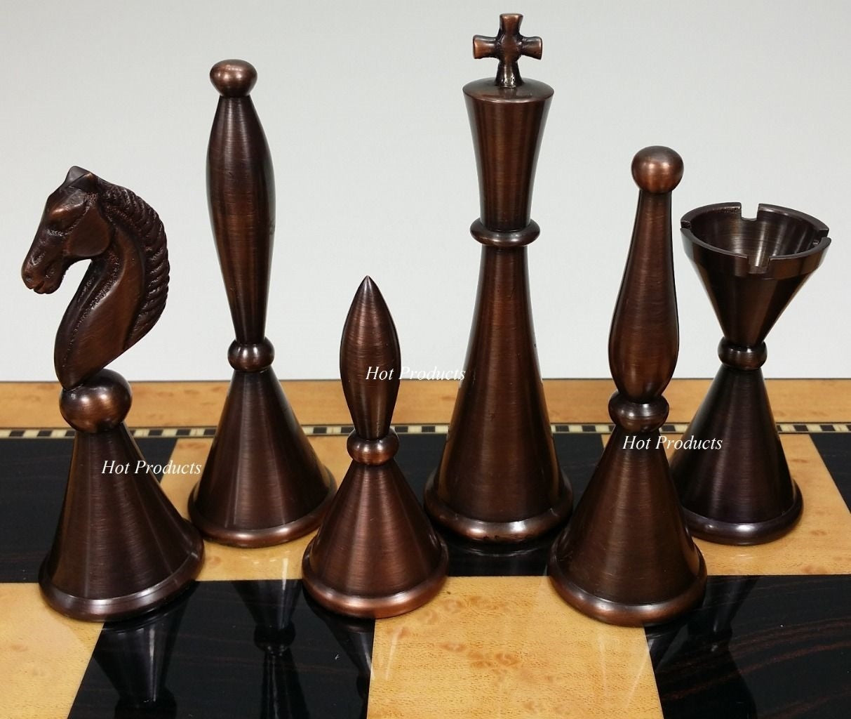 Brass Metal Modern Art Deco Staunton Chess Set 18" WALNUT MAPLE Color Board