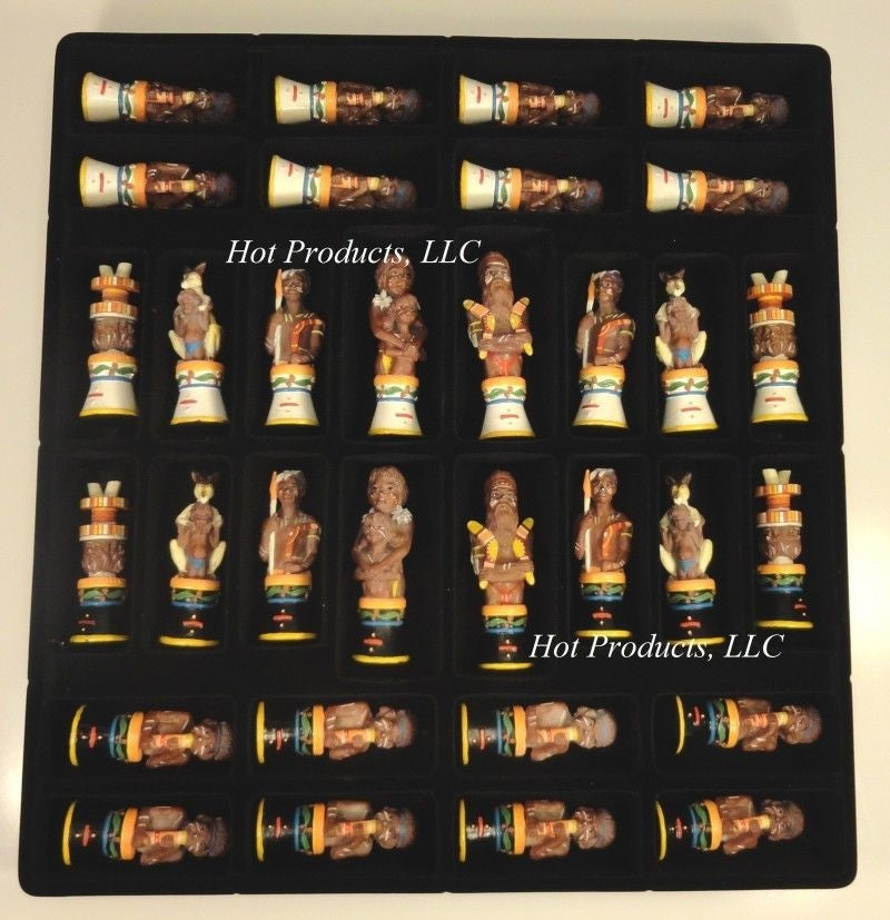 AUSTRALIAN ABORIGINES TRIBE CHESS SET W/ 14" Mosaic Color Board ABORIGINAL