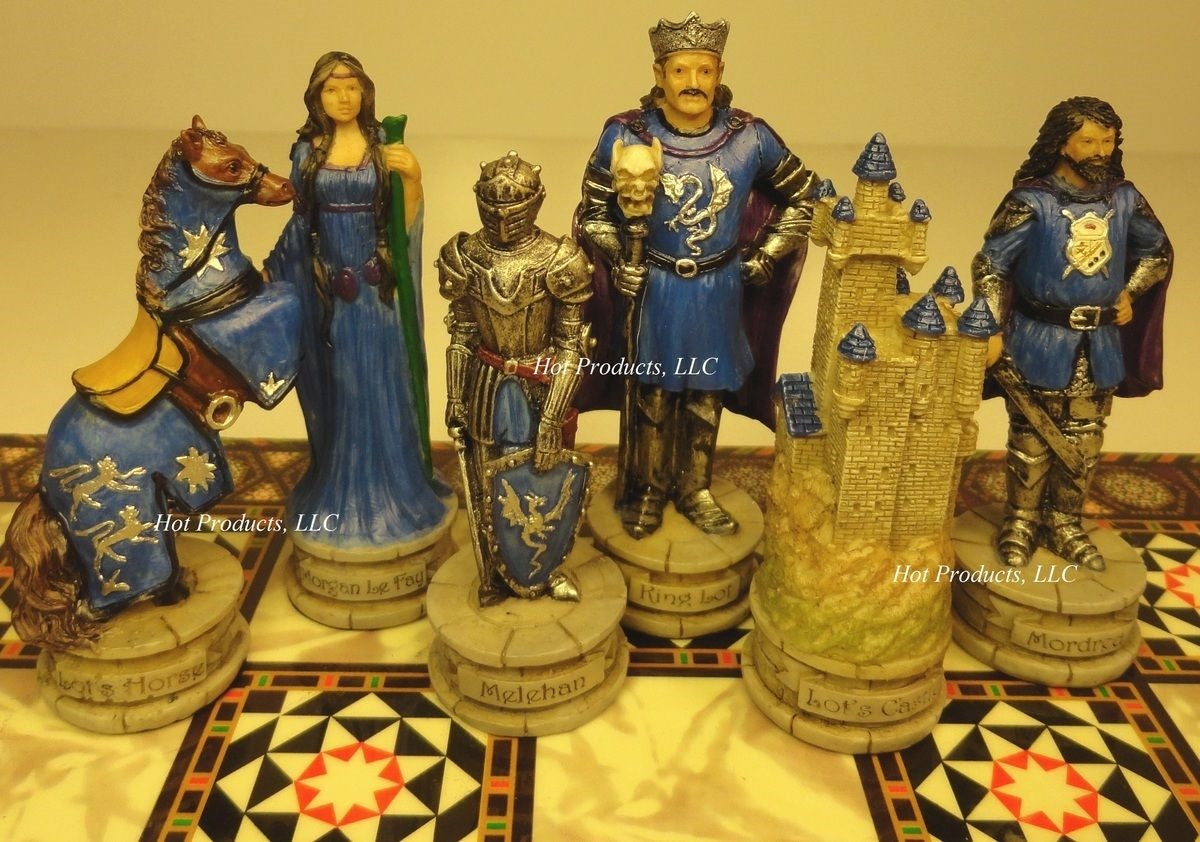 Medieval Times King Arthur Camelot Chess Set with 14 1/2"" Mosaic Color Board