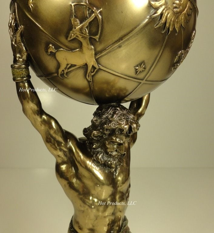 12 3/4 Greek Atlas God Carrying Earth Trinket Box Statue Sculpture Bronze Finish