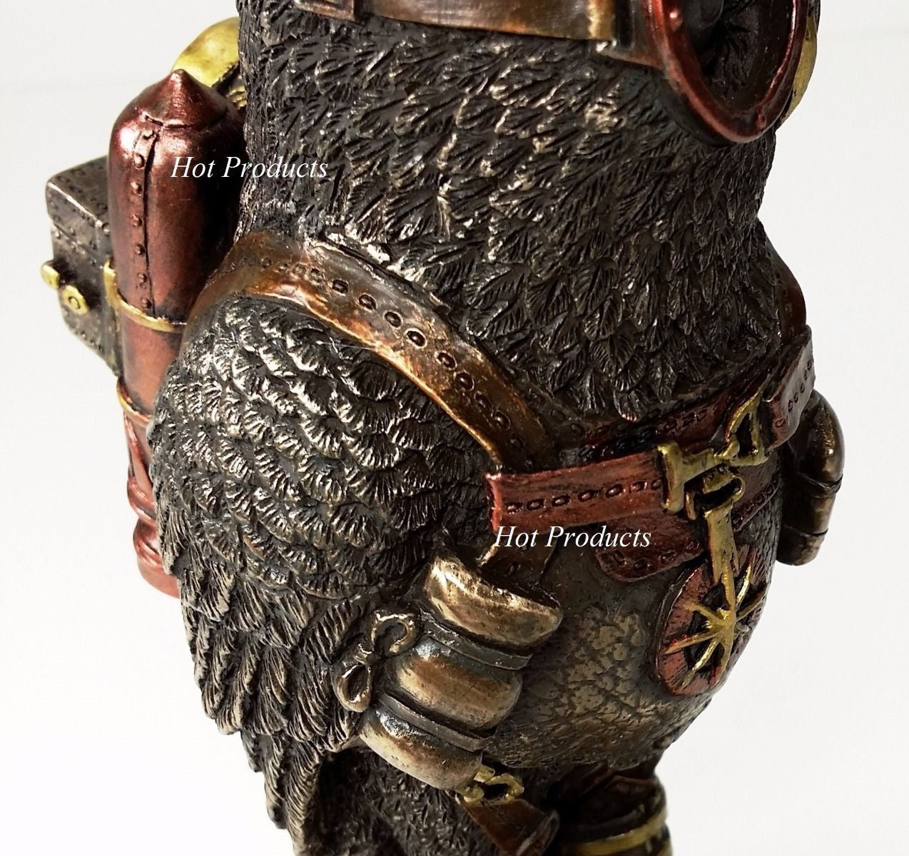 6" STEAMPUNK OWL Bird Goggles Jet pack Gear Stand Statue Figurine Bronze Finish