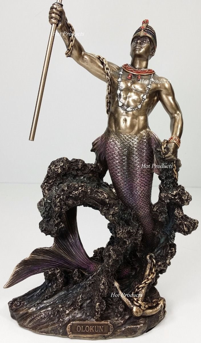 ORISHA OLOKUN God of Deep Sea Ruler of Aye Yoruba African Statue Bronze Finish