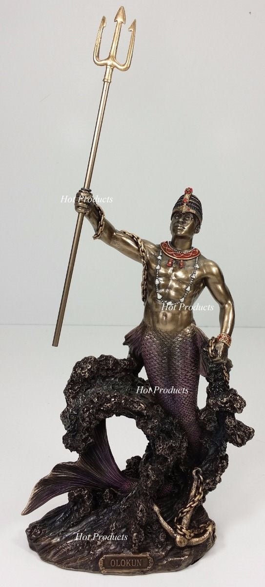 ORISHA OLOKUN God of Deep Sea Ruler of Aye Yoruba African Statue Bronze Finish