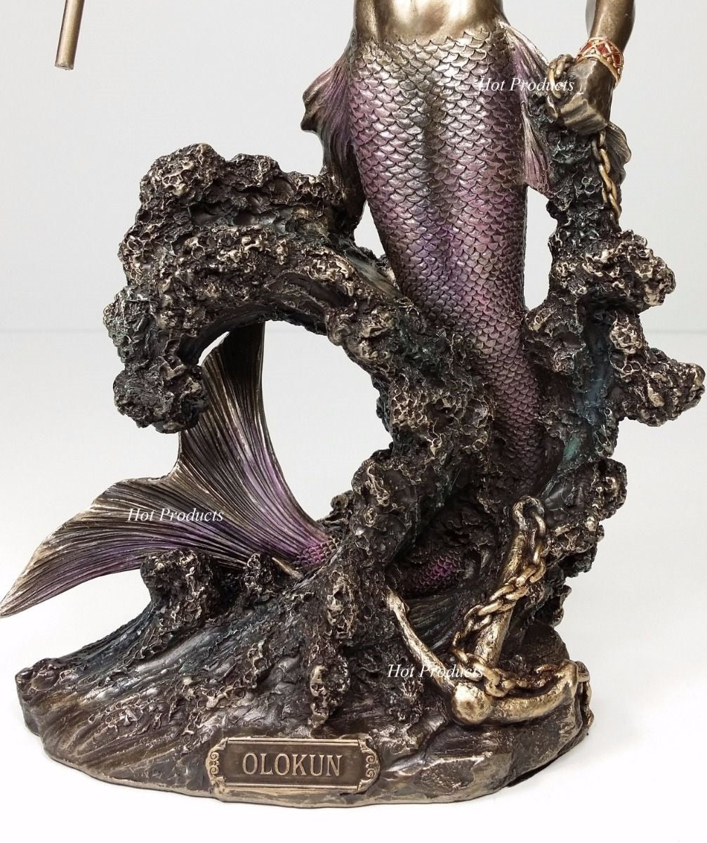 ORISHA OLOKUN God of Deep Sea Ruler of Aye Yoruba African Statue Bronze Finish