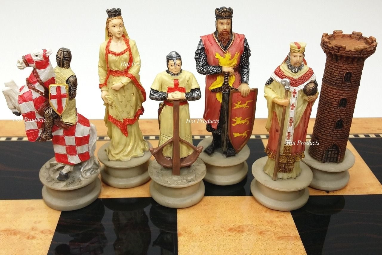 Medieval Times Crusades King Richard Chess Set Walnut Maple Color Storage Board