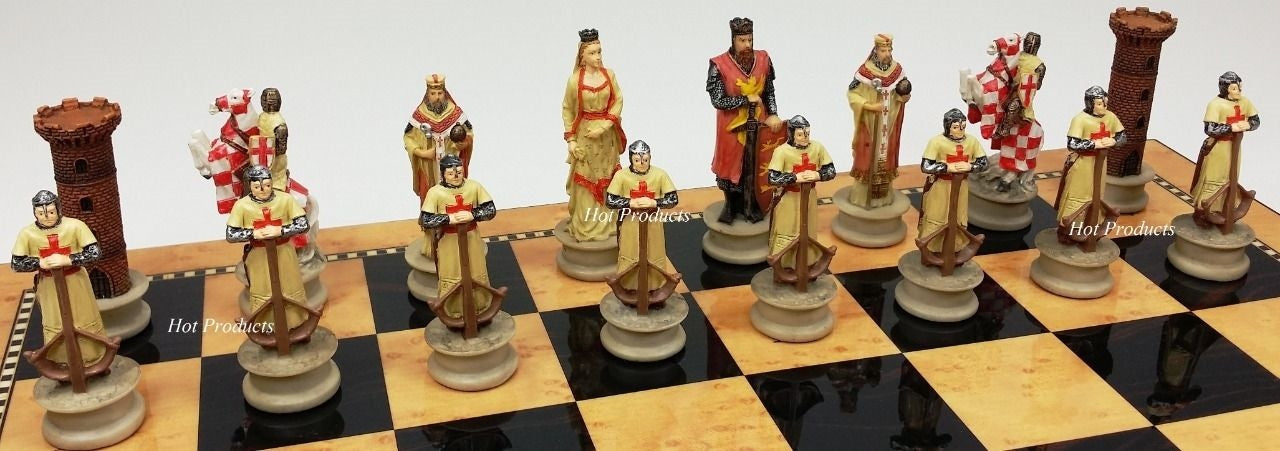 Medieval Times Crusades King Richard Chess Set Walnut Maple Color Storage Board