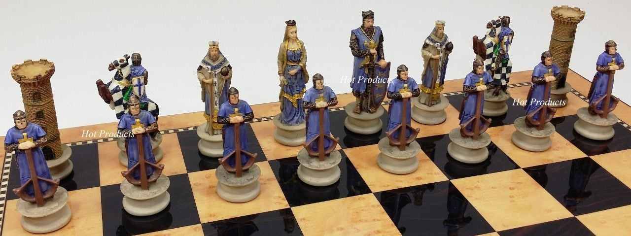 Medieval Times Crusades King Richard Chess Set Walnut Maple Color Storage Board