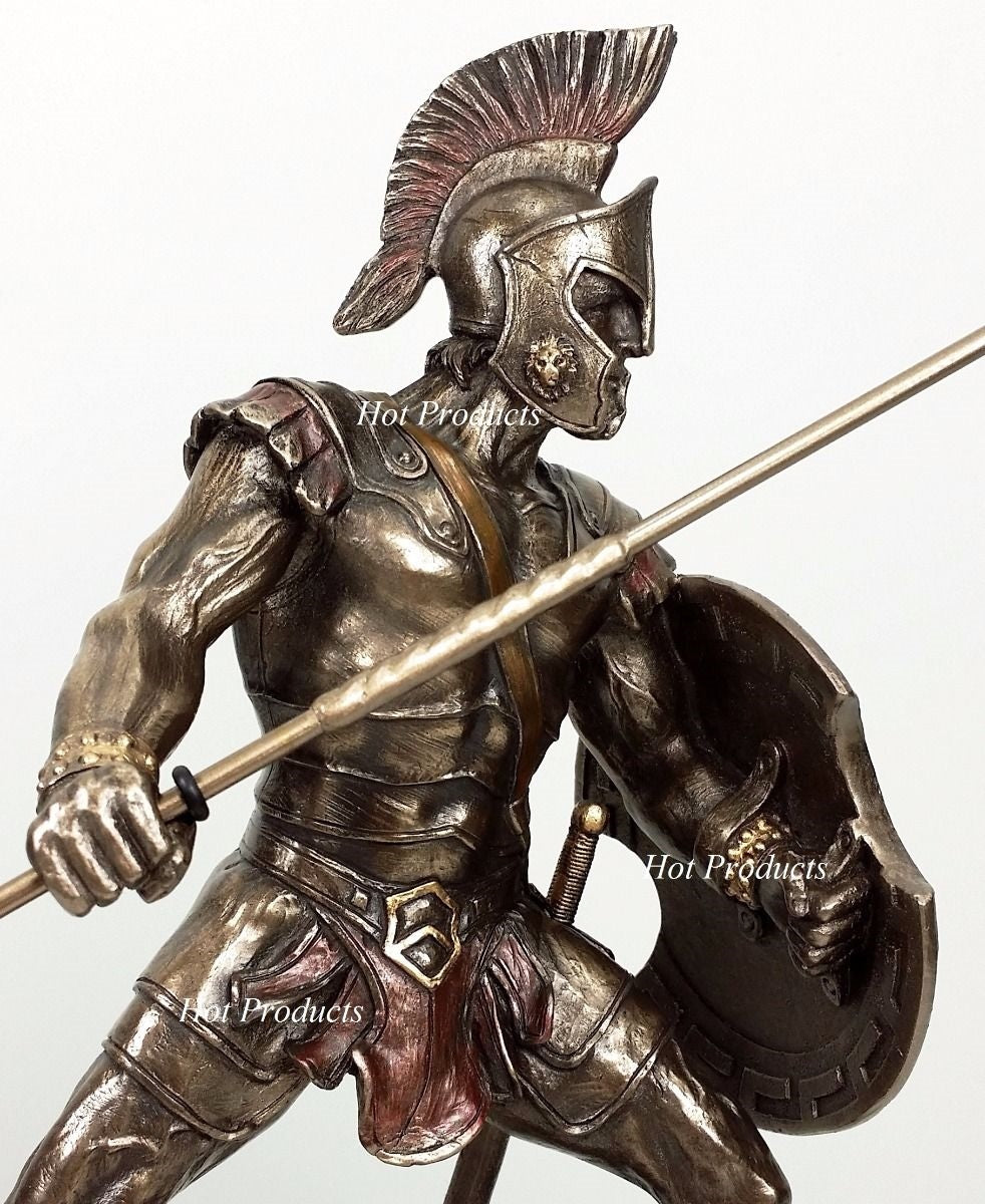 ACHILLES W/ Spear & Shield GREEK MYTHOLOGY Sculpture Statue Bronze Color