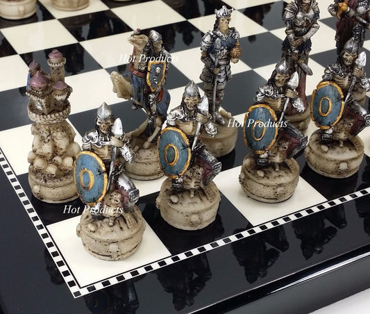 Medieval Times Skeleton Slayer Gothic Chess Set W/ 15" Black & White Gloss Board