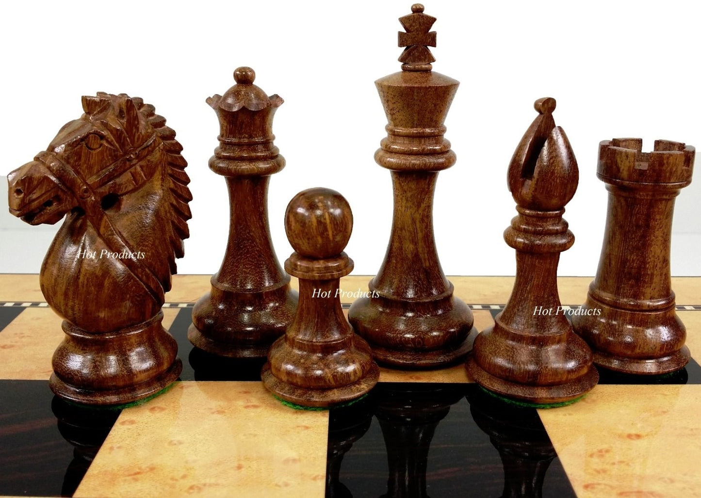 4" Staunton Wood BRIDLED Knight Chess Set Tray Storage Box + Walnut Color Board