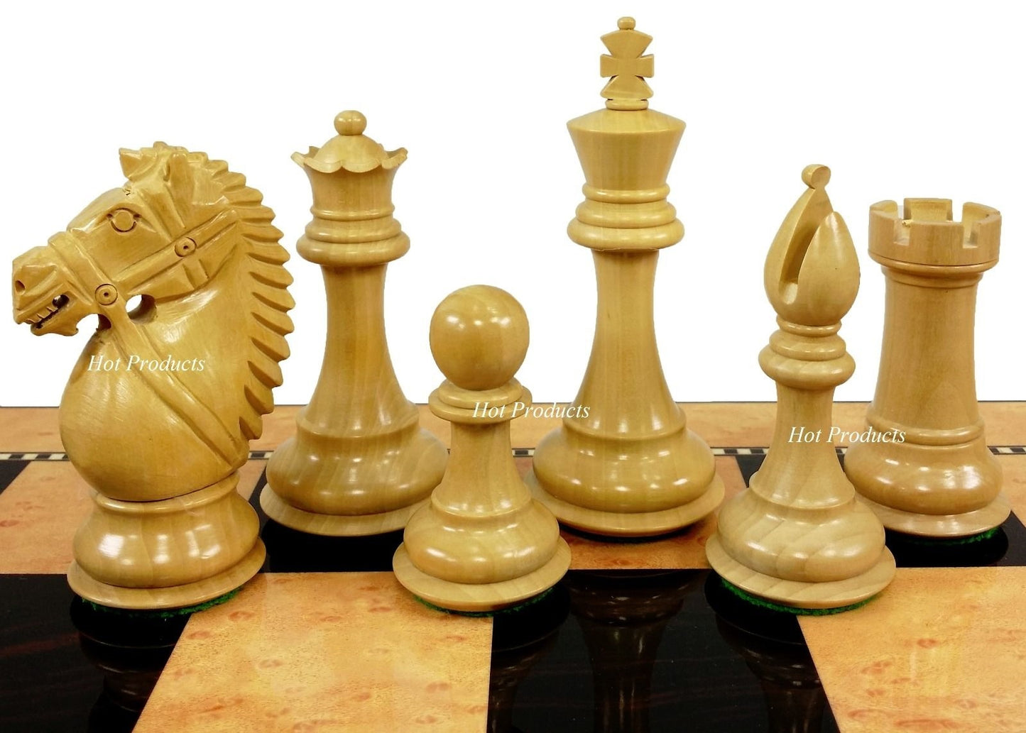 4" Staunton Wood BRIDLED Knight Chess Set Tray Storage Box + Walnut Color Board