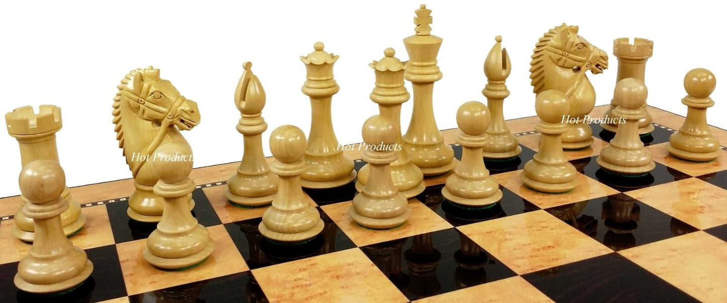 4" Staunton Wood BRIDLED Knight Chess Set Tray Storage Box + Walnut Color Board