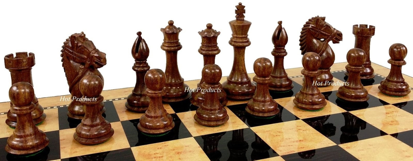 4" Staunton Wood BRIDLED Knight Chess Set Tray Storage Box + Walnut Color Board