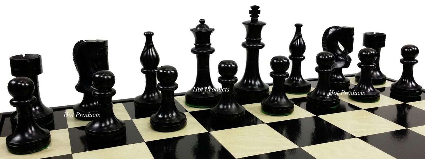 4 QUEENS Black & Natural 3 1/2" King Staunton Chess Men Set - NO BOARD