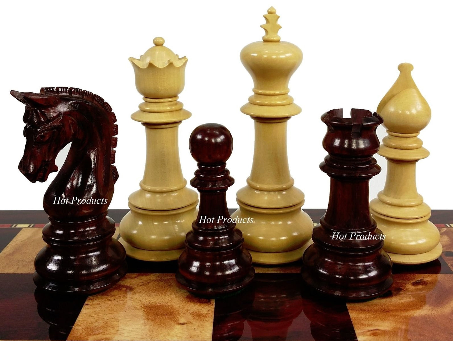 Bloodwood & Box Wood Large Staunton LUXURY Chess Set Cherry Color Storage Board