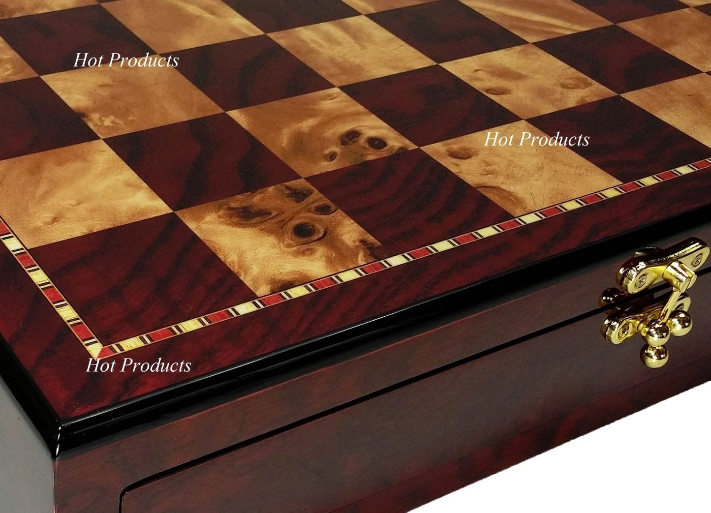 Bloodwood & Box Wood Large Staunton LUXURY Chess Set Cherry Color Storage Board