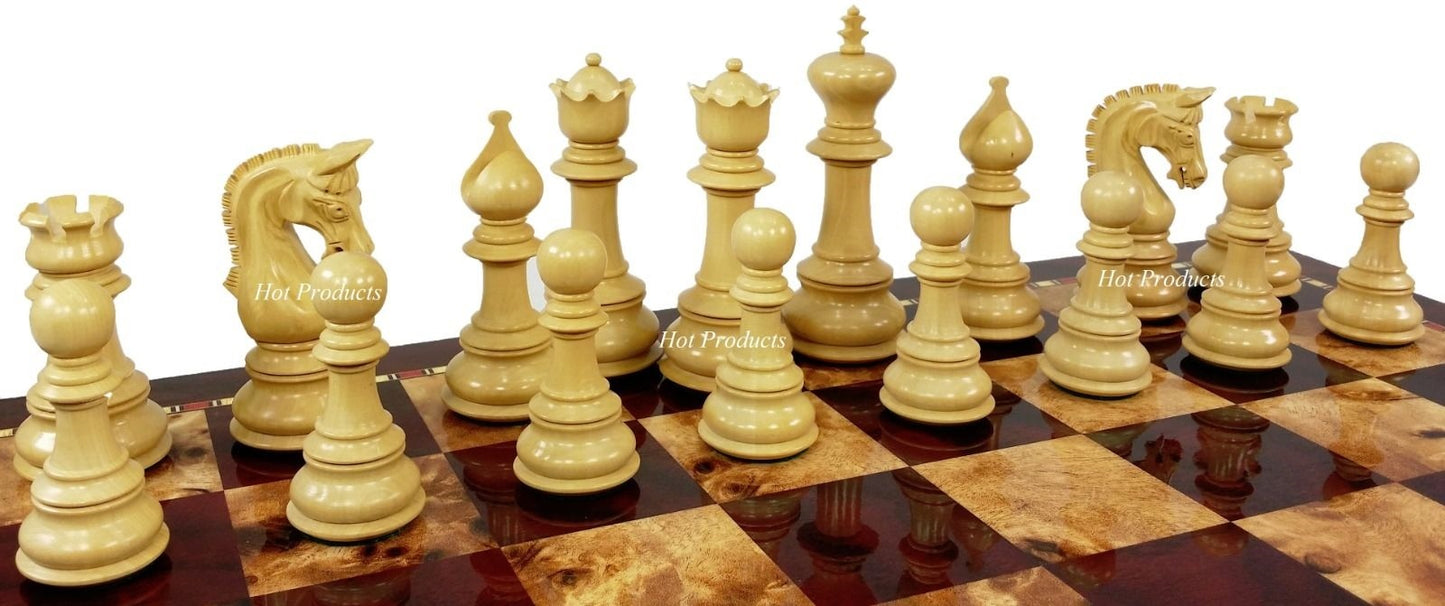 Bloodwood & Box Wood Large Staunton LUXURY Chess Set Cherry Color Storage Board