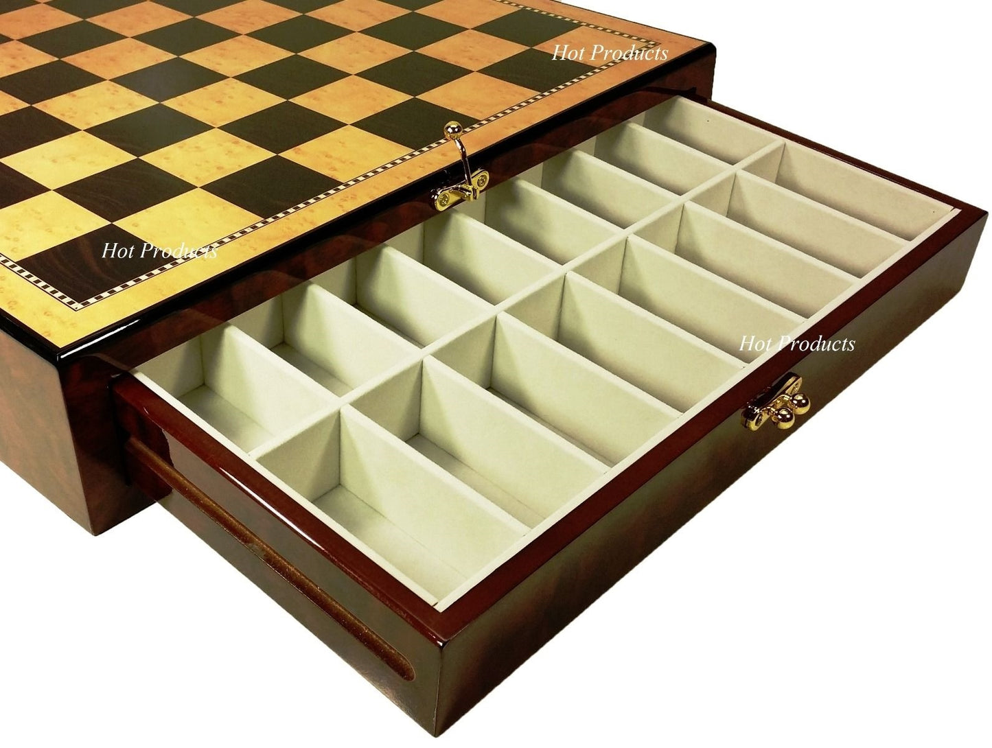 Real Brass Metal Gold & Black Modern Slim Staunton Chess Set 17" Storage Board