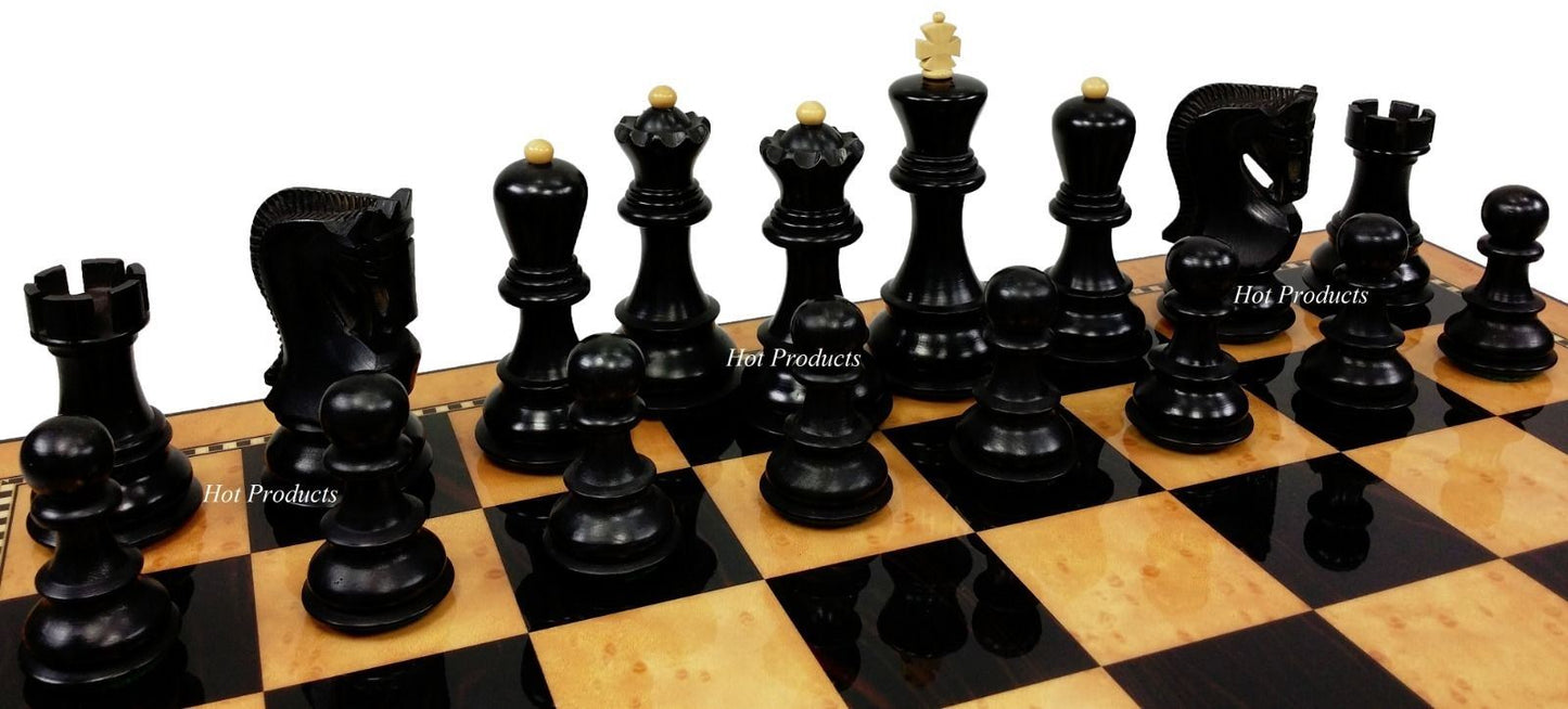 4QN BLACK Opposite Tops Staunton Wood Chess Set W 17" Walnut Color Storage Board