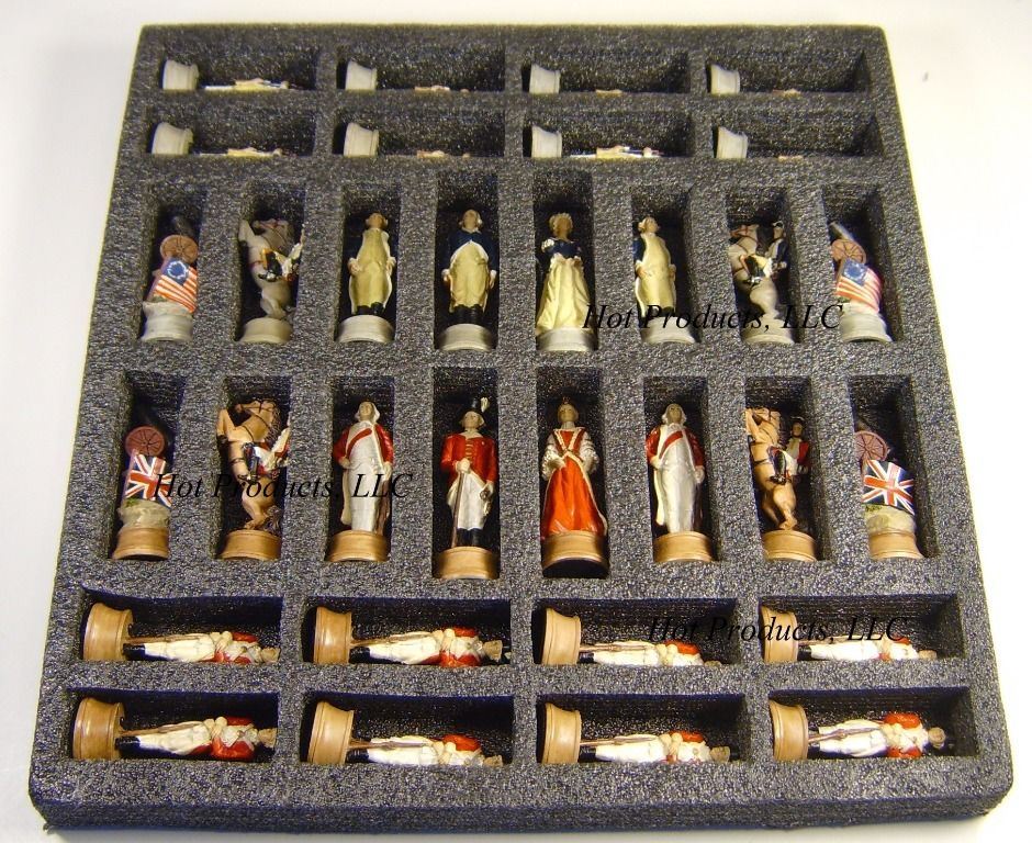 American Revolutionary War Chess Set W/ 17" Mosaic Color Board Independence
