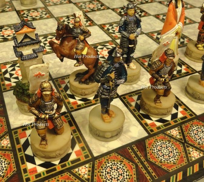 Japanese Samurai Warrior Chess Men Set With 17" Mosaic Color Board